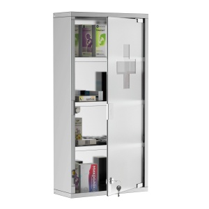 Dulap pentru medicamente Re-Bloom, otel inoxidabil/sticla, argintiu, 30 x 12 x 60 cm, Resigilat, Grad A