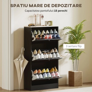Dulap pentru pantofi Re-Bloom, PAL melaminat, 60x23.5x115 cm, 3 sertare, rafturi reglabile 2 niveluri, 12-18 perechi, 40 kg, negru - Verificat A · Re-Bloom - Img 6