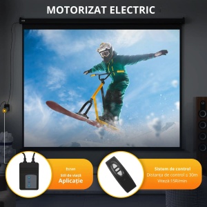 Ecran de proiectie 120 inch Re-Bloom, tesatura plasa/plastic/metal, 244x183 cm, format 4:3, motor electric, telecomanda, 25W/230V, negru - Verificat A · Re-Bloom - Img 4
