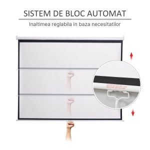 Ecran proiectie 100" montaj perete/tavan, tesatura alba opaca, 203x152cm, Alb/Negru - Verificat A · Re-Bloom - Img 6