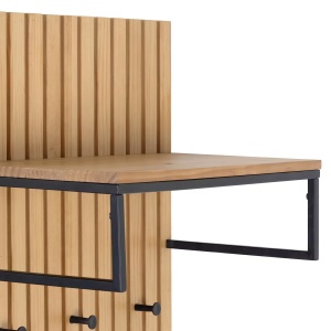Eldredge cuier panou 51x170x28 cm, lemn masiv pin lacuit, bara si carlige metal negru, raft palarii, pin/negru - Verificat A · Re-Bloom - Img 5