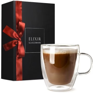 Elixir Glassware cana termorezistenta, sticla borosilicata, perete dublu, 470 ml, cu maner, transparenta - Verificat A · Re-Bloom