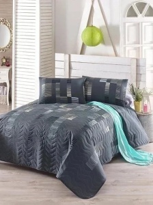 Eponj Home set cuvertura + 2 fete de perna, 65% bumbac/35% poliester, 220x240 cm + 2x60x60 cm, umplutura fibra 100%, lavabil 30°C, multicolor - Verificat A · Re-Bloom - Img 1