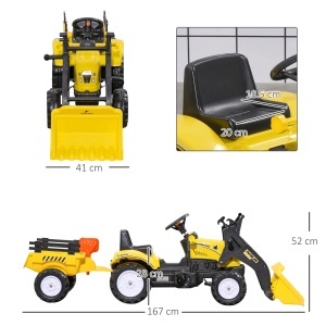 Excavator cu pedale pentru copii, metal/plastic, 167x41x52 cm, cupa frontala rotativa, remorca detasabila, 6 roti, capacitate 35kg, varsta 3+ ani, galben - Verificat A · Re-Bloom - Img 3