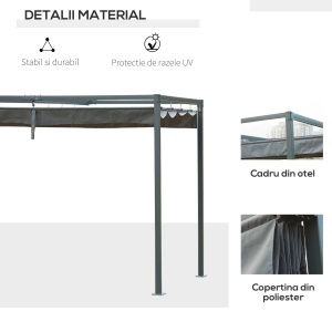 Foisor pergola cu panza glisanta, metal/poliester, 298x213x222cm, Gri/Negru - Verificat A · Re-Bloom - Img 4