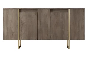 Forme XL set 3 piese living, comoda TV 180cm, masuta cafea 90cm, comoda 160cm, PAL 18mm, picioare metal, nuc si auriu - Verificat A · Re-Bloom - Img 3