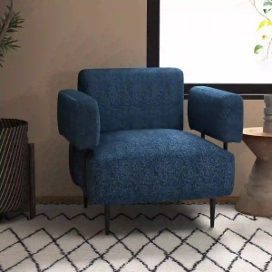 Fotoliu modern semineu, picioare otel, tapitat, 89x72.5x76cm, Albastru inchis - Verificat A · Re-Bloom - Img 2