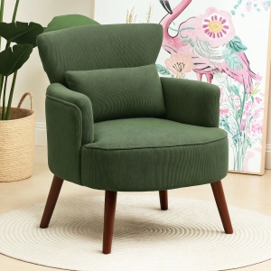 Fotoliu modern tapitat catifea canelata, perna lombara, picioare lemn, 69x69.5x78cm, Verde - Verificat A · Re-Bloom - Img 2