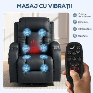 Fotoliu reclinabil cu masaj si incalzire, piele PU, 8 puncte masaj, Negru - Verificat A · Re-Bloom - Img 4