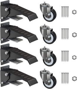 GBL set 4 roti banc de lucru, otel/poliuretan, pivotante 360°, cu frane pedala, ridicare ~19mm, capacitate 225kg, accesorii montaj incluse, negru - Verificat A · Re-Bloom - Img 2