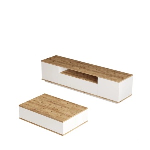 Hanah Home комплект мебели за хол, шкаф за телевизор 180x44,6x44,5 см + масичка за кафе 90x28,6x60 см, ПДЧ 18 мм, атлантическа бор и бяло - Проверено A · Re-Bloom