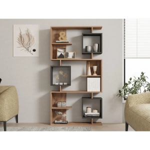 Hanah Home biblioteca 90x24.6x171.9 cm, PAL 18mm, rafturi reglabile, pin atlantic si antracit - Verificat A · Re-Bloom - Img 4