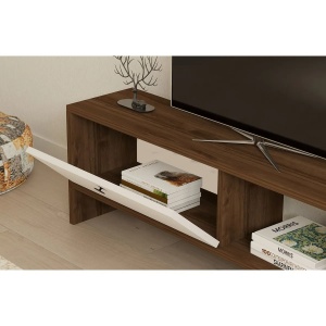 Hanah Home comoda TV living 120x35.8x25 cm, PAL 18mm, rafturi multiple, concept scandinav, nuc si alb - Verificat A · Re-Bloom - Img 4