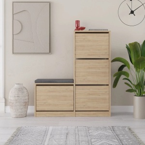 Hanah Home dulap de pantofi 105x26x118.5 cm, PAL 18mm, spatiu amplu de depozitare, stejar - Verificat A · Re-Bloom - Img 5