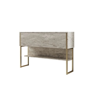 Hanah Home masa consola, PAL melaminat/picioare metal, 120x30x80 cm, grosime 18mm, picioare profil 20x20mm, travertin/auriu - Verificat A · Re-Bloom