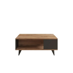 Hanah Home masa de cafea 2 niveluri 90x60x39.5 cm, PAL 18mm, raft 20.4cm, design inspirat de marmura, nuc si negru - Verificat A · Re-Bloom - Img 4