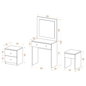 Hanah Home masa de machiaj 65x35x139 cm, PAL 18mm, oglinda inclusa, scaun inclus, fixabil perete, alb - Verificat A · Re-Bloom - Img 4