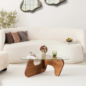 Hanah Home masuta cafea living 86x66x36 cm, blat sticla securizata, cadru pin masiv, maro - Verificat A · Re-Bloom - Img 2