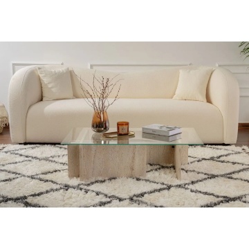 Hanah Home masuta de cafea 105x65x30 cm, blat sticla calita 100%, cadru PAL 18mm melaminat, travertin - Verificat A · Re-Bloom - Img 4