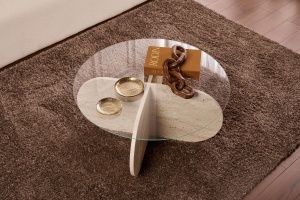 Hanah Home masuta de cafea, blat sticla/PAL, 75x35x75 cm, transparent/gri - Verificat A · Re-Bloom - Img 2