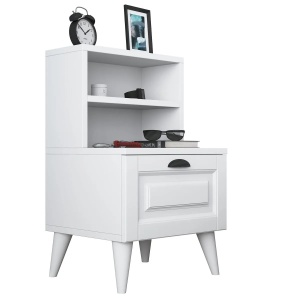 Hanah Home noptiera de dormitor 45x40x74.4 cm, PAL 18mm, sertar cu membrana, rafturi de depozitare, picioare de 15cm, alb - Verificat A · Re-Bloom - Img 5