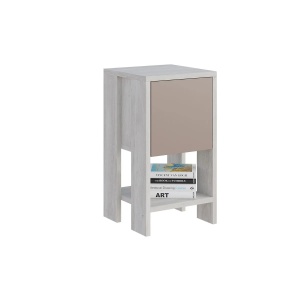 Hanah Home noptiera dormitor 30x50x55 cm, PAL 18mm, sertar pivotant, alb si moka deschis - Verificat A · Re-Bloom - Img 1