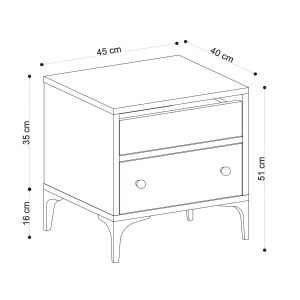 Hanah Home noptiera dormitor 45x40x51 cm, 2 sertare, PAL 18mm, picioare plastic, stejar - Verificat A · Re-Bloom - Img 4