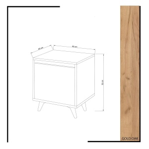 Hanah Home noptiera dormitor 45x40x52 cm, PAL 18mm, rafturi multiple, picioare stil scandinav, stejar si alb - Verificat A · Re-Bloom - Img 4