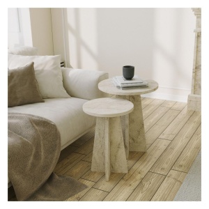 Hanah Home set 2 masute de cafea living, 40x50x40 cm + 30x45x30 cm, PAL 18mm, banda PVC, travertin - Verificat A · Re-Bloom - Img 3