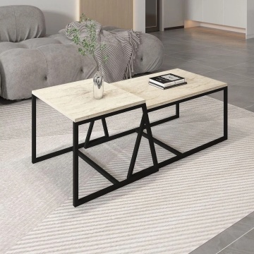 Hanah Home set 2 masute de cafea, PAL 18mm melaminat, cadru metal, masuta mare 75x50x38 cm si masuta mica 55x57x45 cm, travertin si negru - Verificat A · Re-Bloom - Img 5