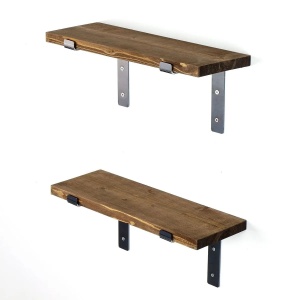 Hanah Home set 2 rafturi de perete, lemn molid 100%/metal, 40x16x14 cm, negru/nuc - Verificat A · Re-Bloom