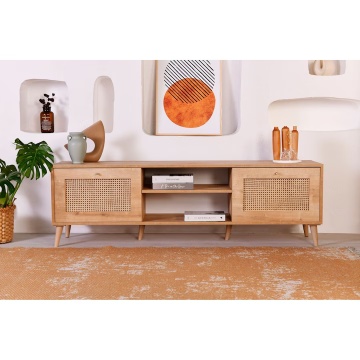 Hazeran comoda TV 180x41x55 cm, PAL, 2 usi, picioare metal, stejar - Verificat A · Re-Bloom - Img 4