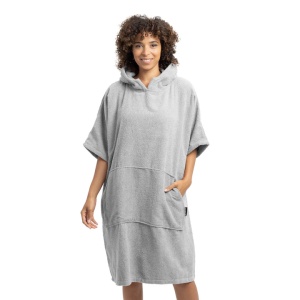Homelevel poncho de baie unisex, bumbac organic 100%, marime S-M, gluga + buzunar cangur, lavabil 40°C, gri - Verificat A · Re-Bloom