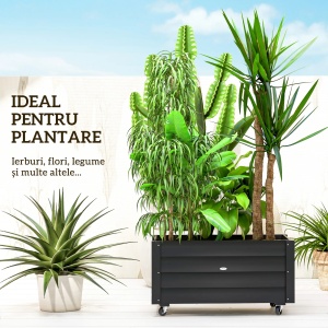 Jardiniera de gradina cu orificiu drenaj si roti Re-Bloom, lemn de molid, 89x48x47 cm, interior 83x42x35 cm, 35 kg, negru - Verificat A · Re-Bloom - Img 6