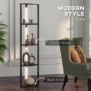 Lampadar modern cu rafturi, LED, MDF, negru, 41 x 29,5 x 163,5 cm, Resigilat, Grad A - Img 2