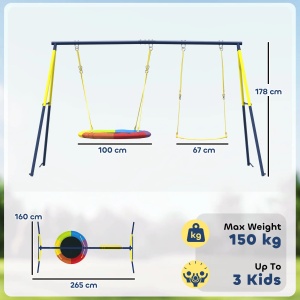 Leagan pentru copii 2 in 1 Re-Bloom, metal/Oxford/PE, 265x160x178 cm, leagan cuib diametru 100 cm + leagan clasic 67x14 cm, 150 kg, varsta 3-8 ani, multicolor - Verificat A · Re-Bloom - Img 3