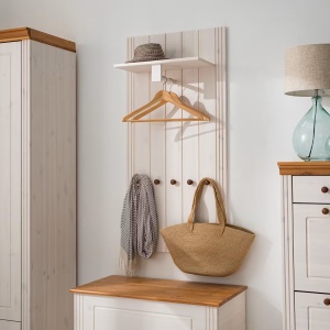 Lillehammer cuier perete panou 60x120x25 cm, 5 carlige, lemn masiv pin lacuit, pin alb - Verificat A · Re-Bloom - Img 2