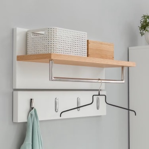 Lindholm cuier de perete 76x15x3.6 cm, 4 carlige crom, panou MDF melamina alb, rezistent la zgarieturi - Verificat A · Re-Bloom - Img 2