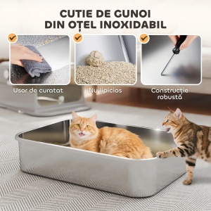 Litiera pentru pisici XXL Re-Bloom, inox/ABS/polipropilena, argintiu/gri, 70 x 50 x 46,5 cm, Resigilat, Grad A - Img 2