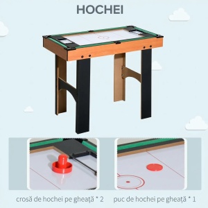 Masa multijoc 4in1 fotbal/hochei/ping pong/biliard, MDF, 92x78x80cm, Lemn natural/Negru - Verificat A · Re-Bloom - Img 6