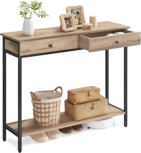 Masa tip consola Vasagle, 2 sertare, PAL/otel, negru/maro, 30 x 100 x 80 cm, Resigilat, Grad A