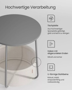 Masuta de cafea Vasagle, PAL/otel/textil, gri ciment/alb, 45 x 50 cm, Resigilat, Grad A - Img 5