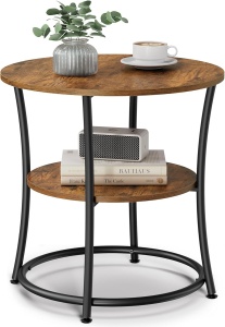 Masuta laterala Vasagle, metal/lemn, negru/maro rustic, 55 x 55 cm, Resigilat, Grad A