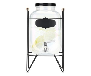 Navaris dozator bauturi sticla borosilicata rainbow irizat, 5L, Ø16x27cm, 2kg, robinet inox, stand metalic, manere lemn, rezistenta -20°C/300°C, transparent/rainbow - Verificat A · Re-Bloom - Img 2