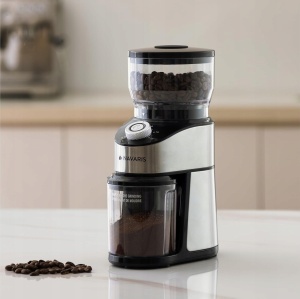 Navaris rasnita electrica cafea cu bavura conica, ABS/otel inoxidabil, 18x12.5x28 cm, discuri slefuit inox, argintiu/negru - Verificat A · Re-Bloom