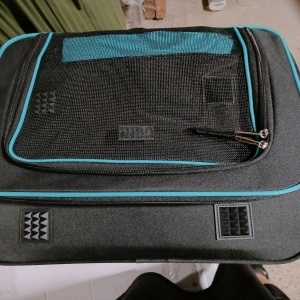 Navaris rucsac transport animale pliabil, poliester, 41x34.5x43 cm, 1.8 kg, pana la 12 kg, 2 intrari, ferestre ventilatie, perna interioara, gri/turcoaz - Verificat A · Re-Bloom - Img 7