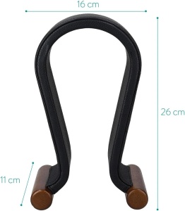 Navaris suport casti, piele ecologica PU/ABS/lemn/EVA, 26x16x11 cm, 500g, 2 autocolante rezerva EVA incluse, negru - Verificat B · Re-Bloom - Img 2