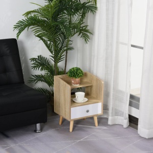 Noptiera cu sertar si raft Re-Bloom, lemn de pin/PAL E1, 37x30x48 cm, 30 kg, alb/natur - Verificat A · Re-Bloom - Img 3