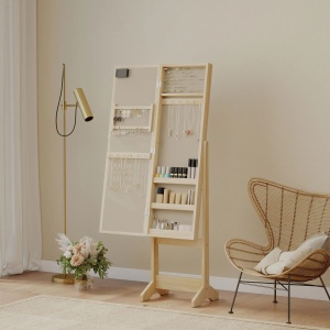 Oglinda cu spatiu de depozitare, LED, MDF/sticla, natur, 36 x 30 x 136 cm, Resigilat, Grad A - Img 4
