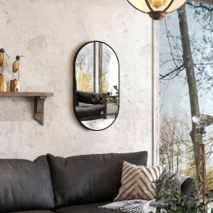Oglinda de perete pentru baie Re-Bloom, aluminiu/MDF/sticla, negru, 40 x 70 x 3 cm, Resigilat, Grad A - Img 2